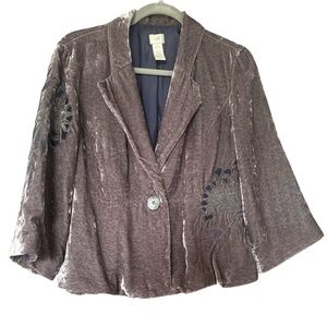 J Jill Women's Floral Embroidered Crushed Velvet Blazer Jacket Career Sz 10P